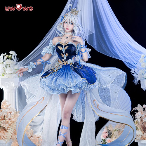Uwowo Genshin Impact Fanart Furina Focalors Lily of the Valley Ball Gown Dress Cosplay Costume - 【Pre-sale】XXXL