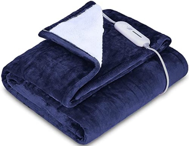 Lukasa Heated Blanket Electric Throw - Flannel/Sherpa Reversible Fast Heating Blanket with 3 Heating Levels & 4 Hours Auto Off, ETL Certification, Machine Washable,50" x 60" - Blue