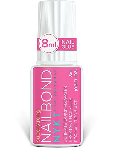 NYK1 Super Strong Nail Glue For Press On Nails, Nail Tips And Acrylic Nails (8ml) Nail Bond Brush On Nail Glue For Acrylics Glue On Nails And Fake Nails With Glue Brush for Stick On Nails Tips