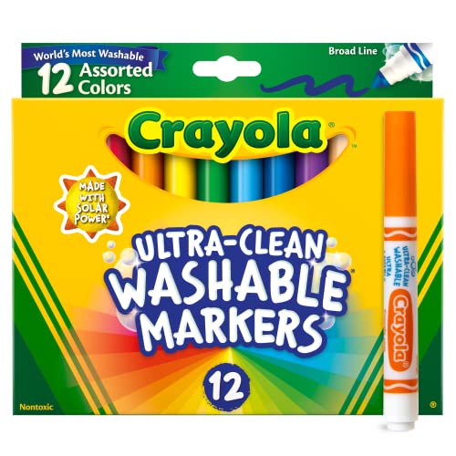 Crayola Broad Line Markers (12 Count), Washable Markers for Kids, Assorted, Great for Classrooms & School Supplies, Ages 3+ - Single