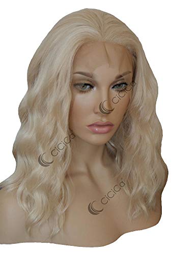 CiCiCa-“ESSIE”, Lace Front Wigs, 16 Inches Medium Length Wig, Loose Wavy Wig, Bleach Blonde Wig, Soft Lace Wig, Premium Synthetic Heat Resistant Hair Replacement Wigs for Women. - Bleach Blonde