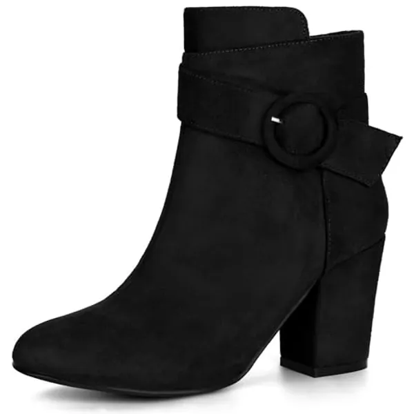 Perphy Round Toe Side Zip Buckle Chunky Heel Ankle Boots For Women