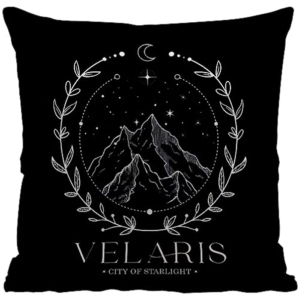 Velaris City Of Starlight The Night Court Bookish Fantasy Aesthetic Reversible Throw Pillow Cover Decor for Home Bedroom Living Room Decor, Book Lover Night Court Gift Book Lover Gift,18x18 Inches