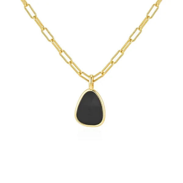 Black Onyx Paperclip Necklace/18k Yellow Gold with Black Onyx