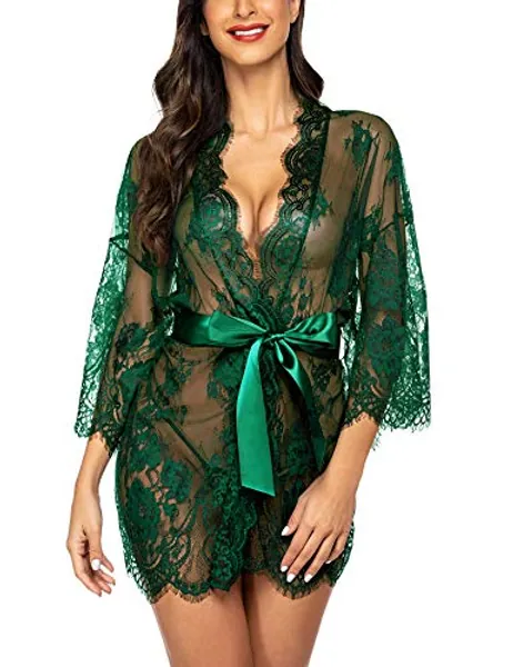 Avidlove Women's Lace Kimono Robe Babydoll Lingerie Mesh Nightgown S-5XL