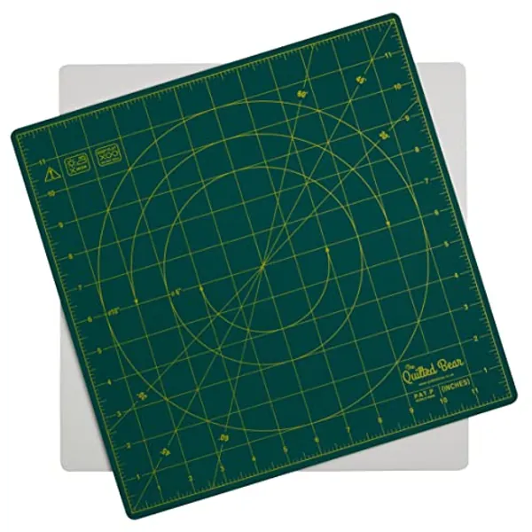 The Quilted Bear Rotating Cutting Mat 12" x 12" - Square Self Healing 360° Rotating Craft Cutting Mat with Innovative Locking Mechanism for Quilting & Sewing Your Choice of Colours Available! (Green)…