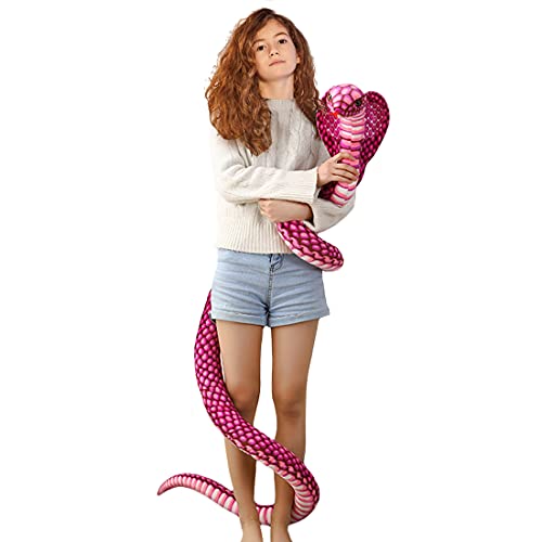 ELAINREN Jumb Purple Cobra Lifelike Snake Plush Stuffed Animals Giant Qamra The Queen Cobra Stuff Snake Python Plushie Gifts for Birthday/Xmas,94.5''(Only for Age 14+) - Purple