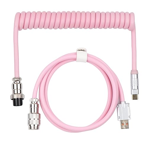 EPOMAKER Puff Aviator Coiled USB Cable, Type C Detachable Mechanical Gaming Keyboard Cable for Win/Mac/Gamers, Suitable for RT100/TH68 PRO/TH80 PRO/TH96/TH80 SE/CIDOO V65. etc (Puff Purple) - Puff Pink