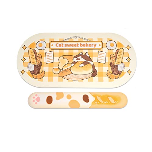 YOCORE Cute Kitty Mouse Pad and Wrist Rest Set- Large Non-Slip Rubber Base Desk Pad and Wrist Support for Keyboard-Laptop Desk Mat for Gaming, Writing