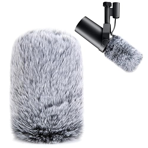 YOUSHARES SM7B Pop Filter Fluffy Mic Cover SM7B Wind Muff Furry Microphone Windscreen Suitable for Shure SM7B Dynamic Vocal Microphone (Gray&White) - Gray