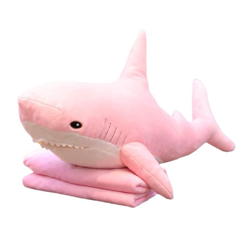 Simulation Shark Doll Plush Toy Marine Animal Pillow Blanket Two-in-one Dual-use Cushion (Pink,39 inch) - 39 inch Pink