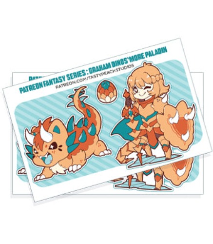 December 2021 Pin Club - Tarask Meowchi and Graham DinoS'more Paladin Sticker Sheet