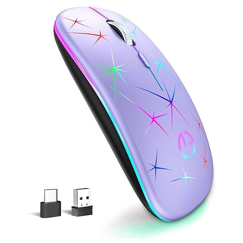 TaIYanG Wireless Mouse, 2.4G Portable Optical Quiet RGB Mouse with USB Receiver and Type C Adapter, 3 Adjustable DPI Levels, Wireless Computer Mouse for Laptop, Computer, PC, MacBook, Desktop - Purple
