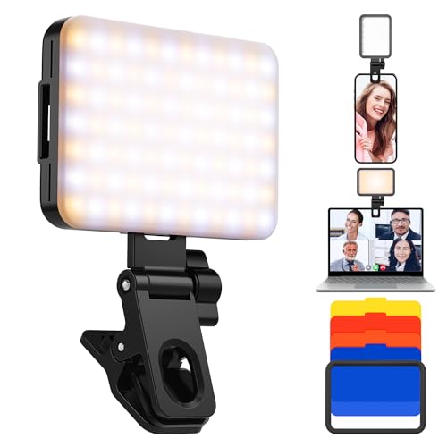 K&F Concept LED Video Light, Clip Fill Light with 4 Color Filter, 2000mAh Rechargeable Conference Light, CRI 95+, 3 Light Modes, Portable Fill Light for Cell Phone, Tablet, Laptop, TikTok Video