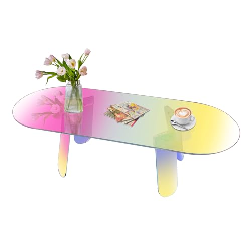 TPZLRN Iridescent Acrylic Coffee Table, 47" L x 20" W x 14" H Rainbow Colors End Tables, Colorful Folding Acrylic Tray Tables for Living Room, Bedroom and Office - Iridescent - 47" Lx20" Wx14" H