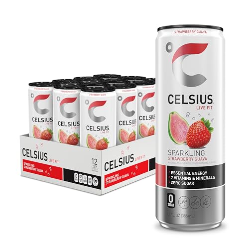 CELSIUS Sparkling Strawberry Guava, Functional Essential Energy Drink 12 Fl Oz (Pack of 12) - Sparkling Strawberry Guava - 12 Fl Oz (Pack of 12)