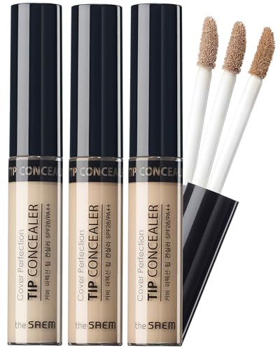 THE SAEM Cover Perfection Tip Concealer 3 Color Set, Liquid Multi-Use Concealer, Full Coverage Makeup for Acne Dark Spots Dark Circles Hyperpigmentation and Blemishes, 0.2 fl.oz. (#1, #1.5, #2) - 0.23 Fl Oz (Pack of 1) - 3 Colors Set
