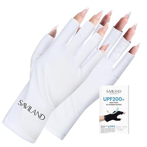 SAVILAND U V Gloves for Nails: UPF200+ High-tech Professional U V Gloves for Manicures, Anti UVA & UVB 999+ U V Gloves for Gel Nail Lamp Fingerless Gloves Prevent Hands from U V Harm (White) - B-white
