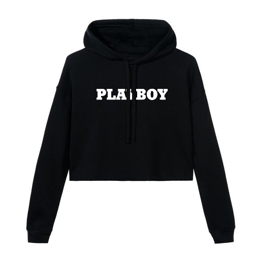 Playboy Women's Cropped Hoodie - Black