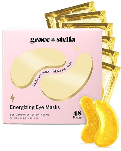 Under Eye Mask - Reduce Dark Circles, Puffy Eyes, Undereye Bags, Wrinkles - Gel Under Eye Patches, Vegan Cruelty-Free Self Care by grace and stella (48 Pairs, Gold) - Gold (48 Pairs)