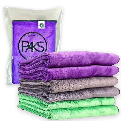 Paks Microfiber Towels -6-Pack Household Essentials Dish Towels -16x24 Car Wash Detailing Towels - Chamois Cloth for Car Drying, Microfiber Cloths Cleaning, Wash Cloth Rags for Car Detailing
