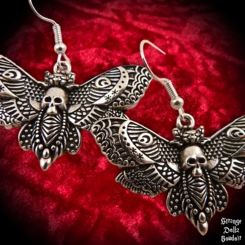 Death Moth earrings, 925 Sterling Silver, Witchy Gothic, Strange Dollz Boudoir - Leaver backs 925 sterling silver