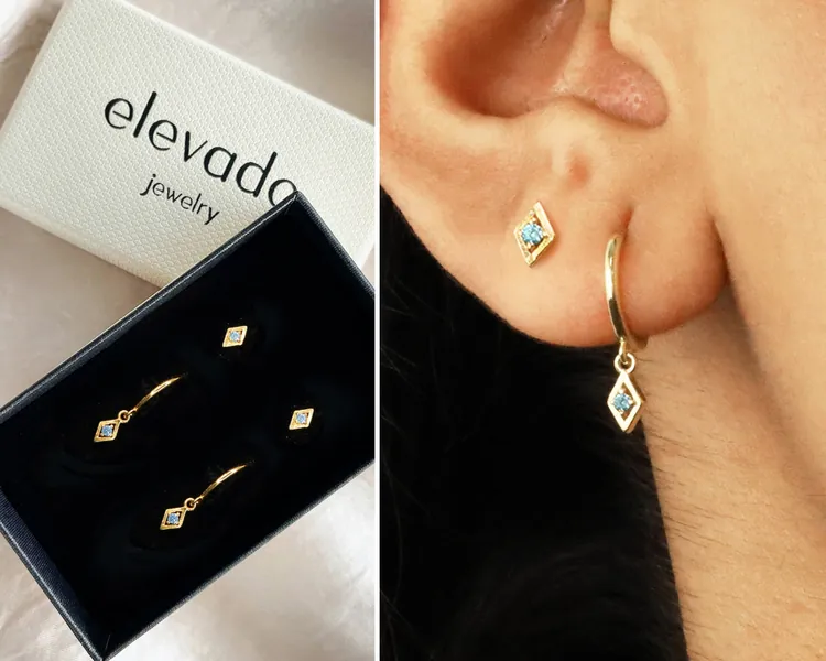 Twin Zircon Dangle Hoop Earring Gift Set • Personalized Gifts • Huggie Hoops • Birthstone Earring set • gift ready for her • gift for mom