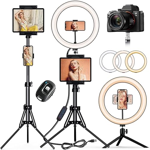 12" Selfie Ring Light with Tripod Stand 72" Tall & Mini Desktop Tripod, PEYOU Ring Light Tripod with 4 Phone Tablet Holders & Shutter for YouTube/Makeup/TikTok/Photography, Compatible with iPhone iPad - 72 inch