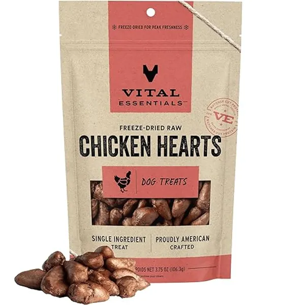 Vital Essentials Freeze Dried Raw Single Ingredient Dog Treats, Chicken Hearts, 3.75 oz