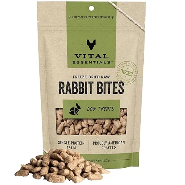 Vital Essentials Freeze Dried Raw Whole Animal Dog Treats, Rabbit Bites, 5 oz