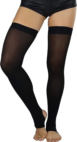 ToBeInStyle Women's Nylon Thigh High Schoolgirl Opaque Stockings - One Size - Western Opaque Stirrup - Black