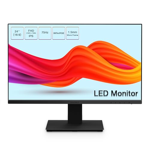 KOORUI 24 inch Computer Monitor, 75Hz FHD IPS Monitor, Frameless Ultra Slim Design, 99% SRGB, Flicker-Free, HDMI, VGA, VESA Mountable, Ergonomic Tilt Eye Care LED Display for Home Office - 24" 75Hz IPS