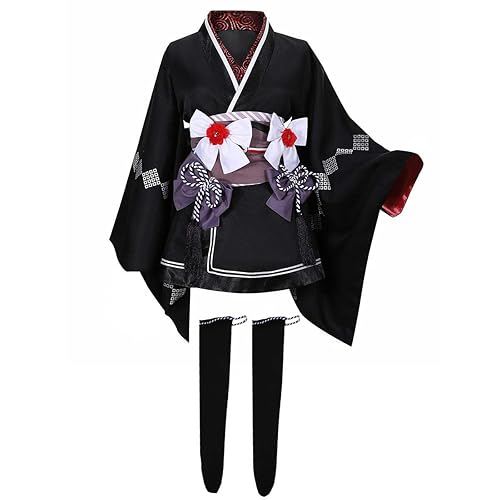 MIAOCOS Remake Tifa Lockhart Cosplay Black Kimono Costume FF VII 7 Halloween Lolita Gown Dress - Medium