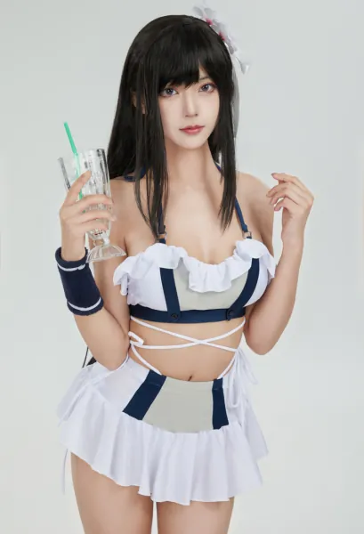 FF7 Tifa Swimsuit Halter Top Skirt with Triangle Panty Bathing Suit with Cuffs