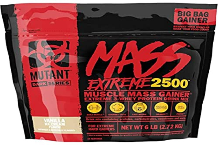 Mutant Mass Extreme Gainer Whey Protein Powder Build Muscle Size and Strength High Density Clean Calories 6 lbs Vanilla Ice Cream - Vanilla Ice cream - 2.72 kg (Pack of 1)