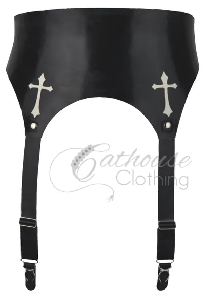 Nun Suspender Belt | X-small / Black with white crosses / Upright crosses as shown