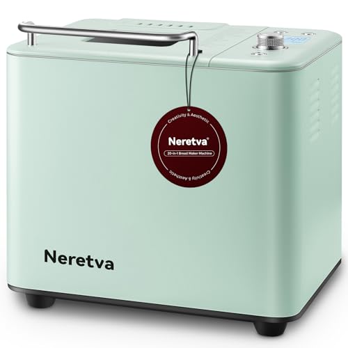 Neretva Bread Maker, 20-in-1 2LB Bread Machine BPA-Free Material & Nonstick Pan & Low Noise Bread Makers Machine with Recipe for Gluten Free, Yogurt Maker, Dough Maker, French Pizza etc (Light Green) - Light Green