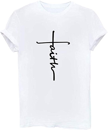 ALAPUSA Faith Shirts for Women Graphic Casual Short Sleeve Funny T-Shirts with Sayings