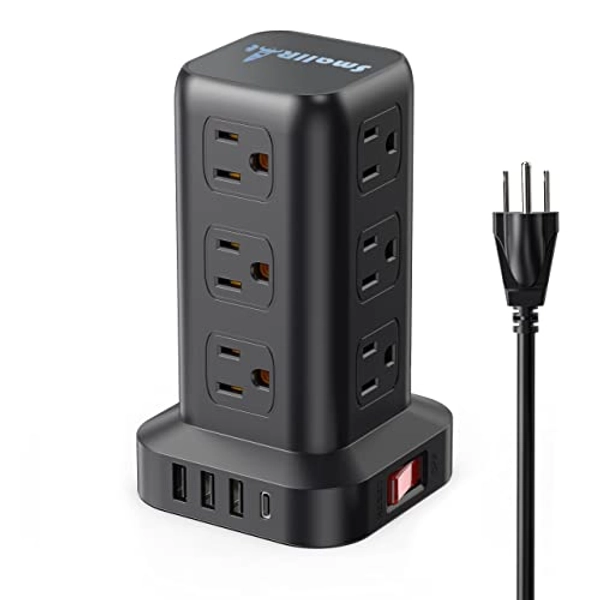 PD 20W USB C Surge Protector, Mini Power Strip Tower Travel 12 AC 4 USB Power Strip with USB Ports 6.5FT Overload Protection for Home Office