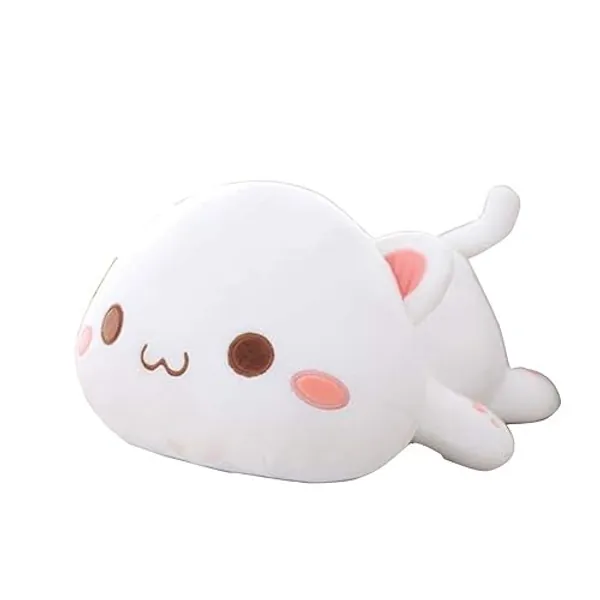 OUKEYI Cute Kitten Plush Toy Stuffed Animal Pet Kitty Soft Anime Cat Plush Pillow, Plush Cat Doll Soft Stuffed Kitten Pillow Doll Toyfor Kids (White)
