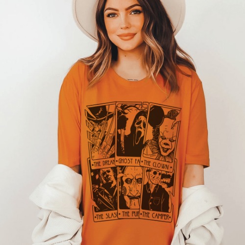 Horror Tarot Tee - Orange / L