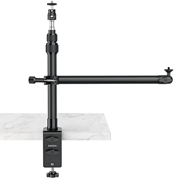 Miden Kamera Tischstativ mit C-Klemme,Boom Arm,360ﾟKugelkopf für Kamera/Ringlicht,40-115cm Einstellbar Kamera Halterung,1/4" Kugelkopf,Overhead Galgenstativ für Gaming,Streaming,Belastung 15kg