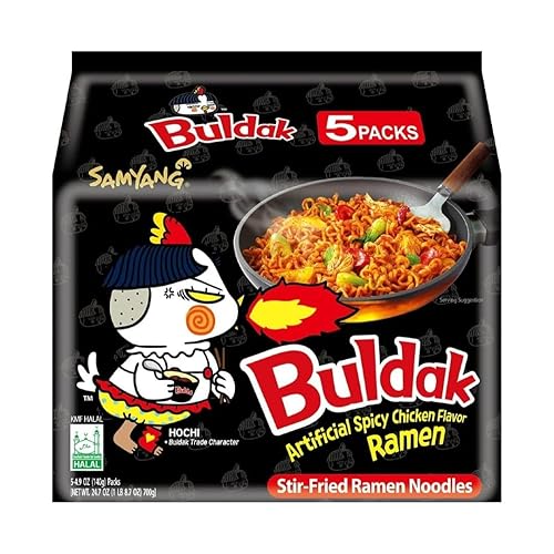 CNMART Korean SY Black Dried Hot Chicken Noodle Buldak Ramen Bag Noodles, 140g (Pack of 5) - 700 g (Pack of 1)