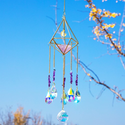 WEISIPU Crystal Suncatcher - Purple Chakra Stone Crystal Pendant Prism Crystal Lighting Pendant Window Hanging Orament Rainbow Maker - 