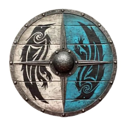 Medieval Viking Shield for Battle Round Shield for Soldier/Warrior Handcrafted Cosplay Shield Reenactment Safety Shield - Large（30CM long, 1.5CM thick） C Double Bird
