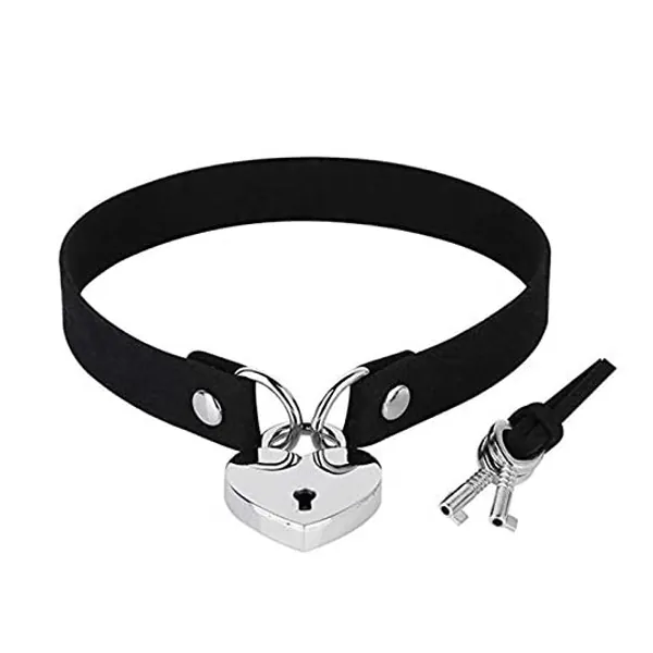 
                            Padlock Choker Collar Necklace Lover Heart Padlock Charms Leather Choker Necklaces Punk Gothic Lock Key Lolita Collar Openable Heart Lock Key Necklaces Goth Jewelry Valentines Couple Gifts
                        