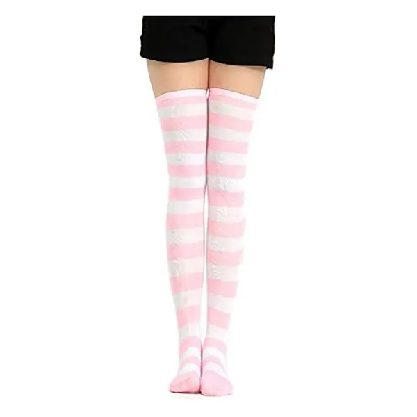 
                            Womens Girls Long Striped Socks Thigh High Socks Cotton Over the Knee High Socks Boot Stockings Leg Warmers
                        