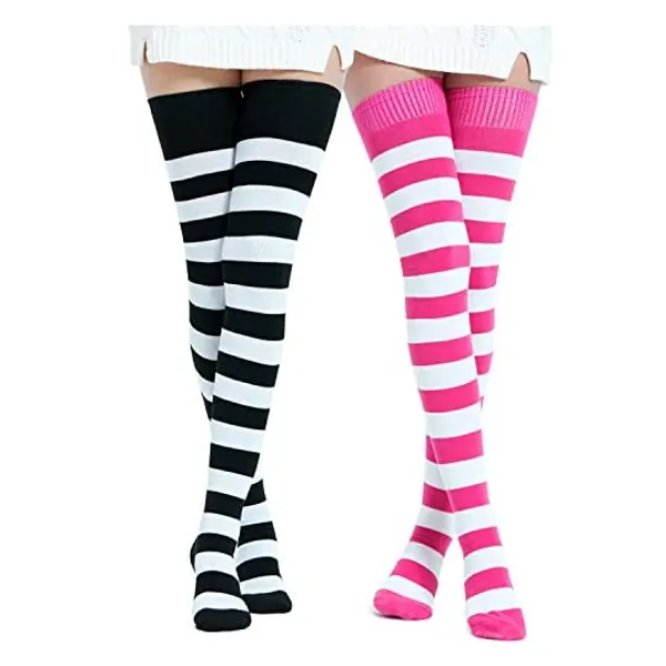 
                            Kayhoma Extra Long Cotton Stripe Thigh High Socks Over the Knee High Socks
                        