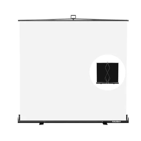 【Wider Style】 RAUBAY 78.7 x 78.7in Large Collapsible White Backdrop Screen Portable Retractable Panel Photo Background with Stand for Video Conference, Photographic Studio, Streaming