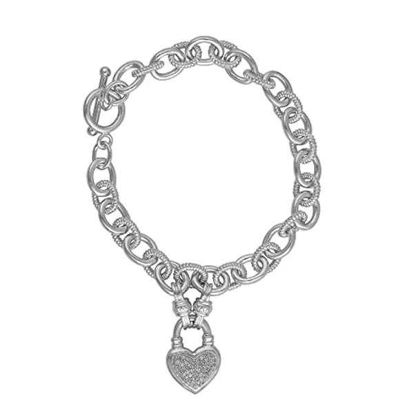 La4ve Diamonds 0.15 Carat Round-cut Natural Diamond Heart Link Charm Bracelet (J-K, I3) in Sterling Silver | Fine Jewelry for Women Girls | Gift Box Included